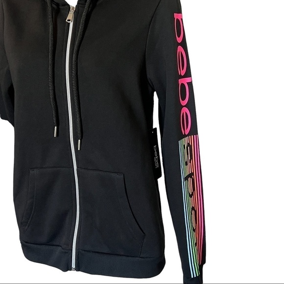 Bebe Hoodie Size S Black Full Zip Logo Long Sleeve Sport NWT - Picture 2 of 13